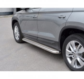 39 999 р. Порожки для ног (Ø63) SLITKOFF  Skoda Kodiaq  NU7 (2017-2021) дорестайлинг (лист - нержавейка, профиль - нержавейка)  с доставкой в г. Керчь. Увеличить фотографию 2
