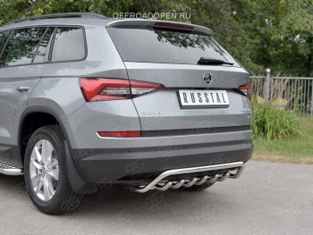 22 349 р. Защита заднего бампера (Ø42 мм волна+зубы, нержавейка) SLITKOFF  Skoda Kodiaq  NU7 (2017-2021) дорестайлинг  с доставкой в г. Керчь. Увеличить фотографию 3