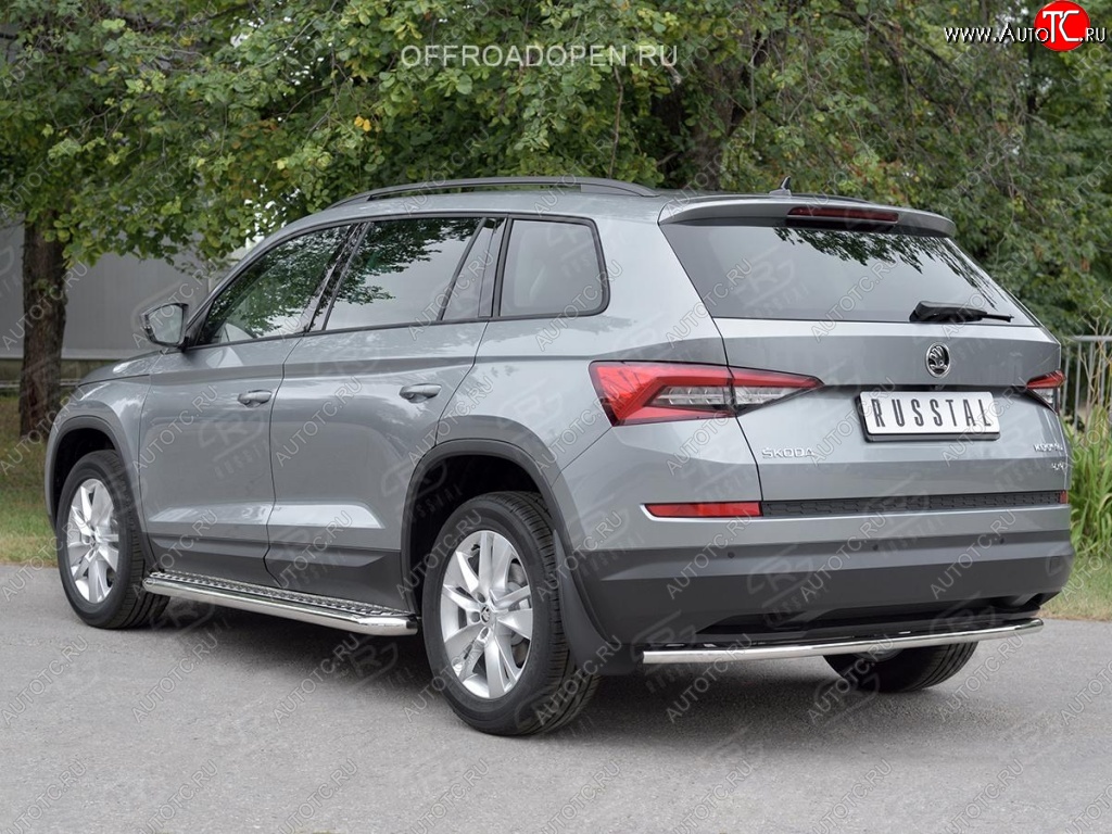 15 749 р. Защита заднего бампера (Ø42 мм, нержавейка) SLITKOFF Skoda Kodiaq NU7 дорестайлинг (2017-2021)  с доставкой в г. Керчь