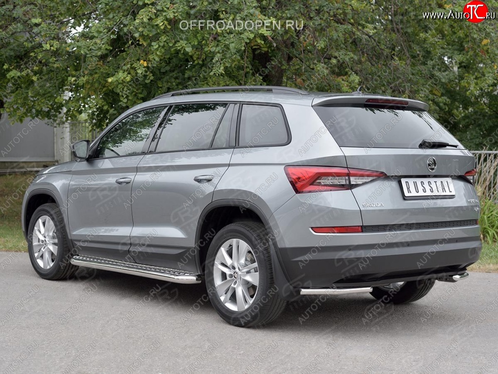 13 849 р. Защита заднего бампера (Ø42 мм, уголки, нержавейка) SLITKOFF  Skoda Kodiaq  NU7 (2017-2021) дорестайлинг  с доставкой в г. Керчь