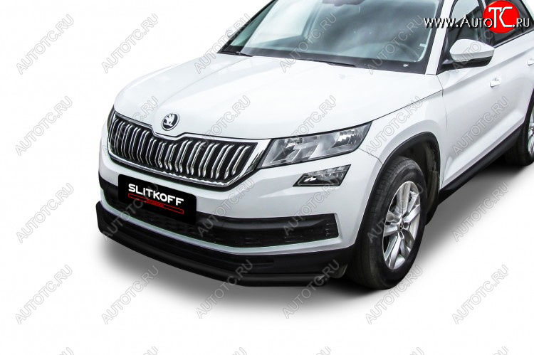 9 999 р. Защита переднего бампера Slitkoff (Ø 57 мм) Skoda Kodiaq NU7 дорестайлинг (2017-2021) (Сталь с полимерным покрытием. Цвет: черный)  с доставкой в г. Керчь