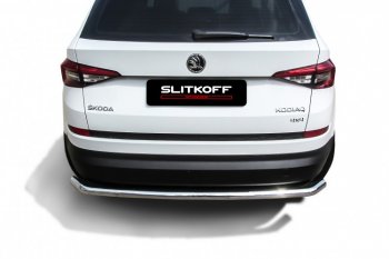11 649 р. Защита заднего бампера Slitkoff (Ø 57 мм, с гибами)  Skoda Kodiaq  NU7 (2017-2021) дорестайлинг (Нержавеющая сталь)  с доставкой в г. Керчь. Увеличить фотографию 2