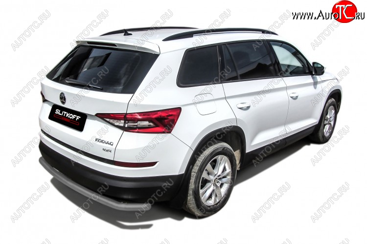 7 999 р. Защита заднего бампера Slitkoff (Ø 57 мм, с гибами)  Skoda Kodiaq  NU7 (2017-2021) дорестайлинг (Сталь с полимерным покрытием. Цвет: серебристый)  с доставкой в г. Керчь