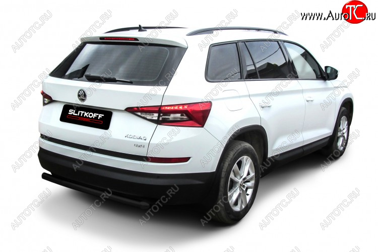 7 299 р. Защита заднего бампера Slitkoff ((Ø 57 мм) Skoda Kodiaq NU7 дорестайлинг (2017-2021) (Сталь с полимерным покрытием. Цвет: черный)  с доставкой в г. Керчь