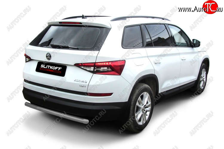 7 299 р. Защита заднего бампера Slitkoff (Ø 57 мм)  Skoda Kodiaq  NU7 (2017-2021) дорестайлинг (Сталь с полимерным покрытием. Цвет: серебристый)  с доставкой в г. Керчь