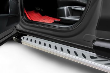 Пороги алюминиевые Slitkoff Skoda Kodiaq  NU7 (2017-2021) дорестайлинг (Elite Silver)