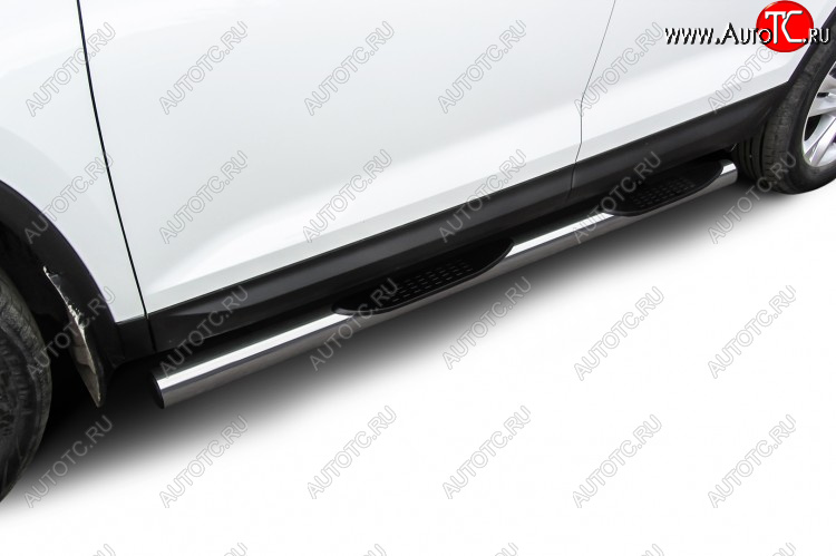 18 599 р. Защита порогов Slitkoff (Ø 76 мм, в проступями)  Skoda Kodiaq  NU7 (2017-2021) дорестайлинг (Нержавеющая сталь)  с доставкой в г. Керчь