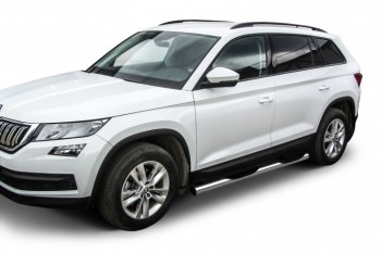 18 599 р. Защита порогов Slitkoff (Ø 76 мм, в проступями)  Skoda Kodiaq  NU7 (2017-2021) дорестайлинг (Нержавеющая сталь)  с доставкой в г. Керчь. Увеличить фотографию 2