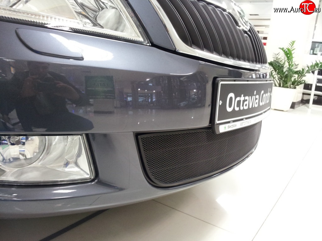 1 469 р. Сетка на бампер Russtal (черная) Skoda Octavia A5 рестайлинг универсал (2008-2013)  с доставкой в г. Керчь