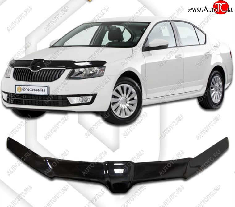 2 399 р. Дефлектор капота CA-Plastiс exclusive Skoda Octavia A7 дорестайлинг лифтбэк (2012-2017) (Classic черный, Без надписи)  с доставкой в г. Керчь