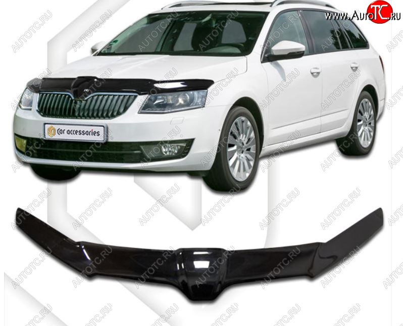 2 399 р. Дефлектор капота CA-Plastiс exclusive  Skoda Octavia  A7 (2012-2017) дорестайлинг лифтбэк, дорестайлинг универсал (Classic черный, Без надписи)  с доставкой в г. Керчь