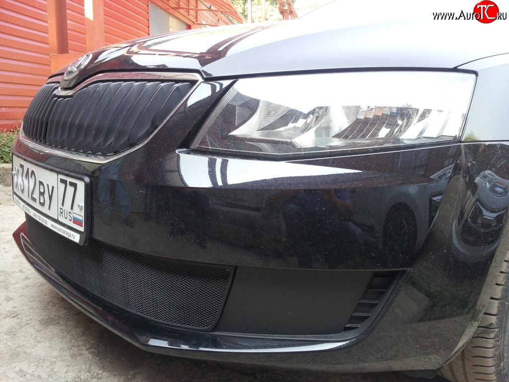 1 299 р. Сетка (для комплектации Active) на бампер Russtal (черная) Skoda Octavia A7 дорестайлинг лифтбэк (2012-2017)  с доставкой в г. Керчь