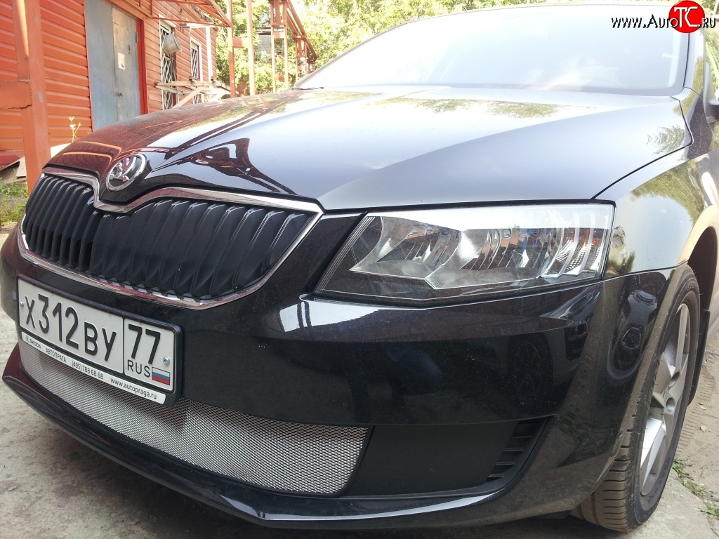 1 599 р. Сетка (для комплектации Active) на бампер Russtal (хром) Skoda Octavia A7 дорестайлинг лифтбэк (2012-2017)  с доставкой в г. Керчь