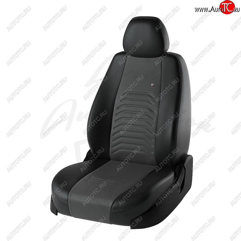 7 799 р. Чехлы для сидений (к-я Elegance, с подлокотником) Lord Autofashion Денвер (экокожа)  Skoda Octavia  A7 (2012-2017) дорестайлинг лифтбэк, дорестайлинг универсал (Чёрный, вставка серая)  с доставкой в г. Керчь