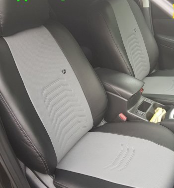 7 799 р. Чехлы для сидений (к-я Elegance, с подлокотником) Lord Autofashion Денвер (экокожа)  Skoda Octavia  A7 (2012-2017) дорестайлинг лифтбэк, дорестайлинг универсал (Чёрный, вставка серая)  с доставкой в г. Керчь. Увеличить фотографию 5