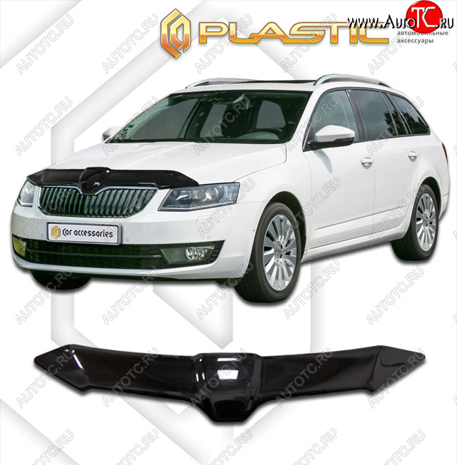 1 999 р. Дефлектор капота CA-Plastiс Skoda Octavia A7 дорестайлинг универсал (2012-2017) (Classic черный, Без надписи)  с доставкой в г. Керчь