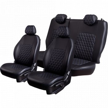 9 449 р. Чехлы для сидений (экокожа, РЗСиС, 2 П) Lord Autofashion Турин Ромб  Skoda Octavia ( Tour A4 1U5,  Tour A4 1U2) (1996-2000) универсал дорестайлинг, лифтбэк дорестайлинг (Черный, вставка черная, строчка синяя)  с доставкой в г. Керчь. Увеличить фотографию 2