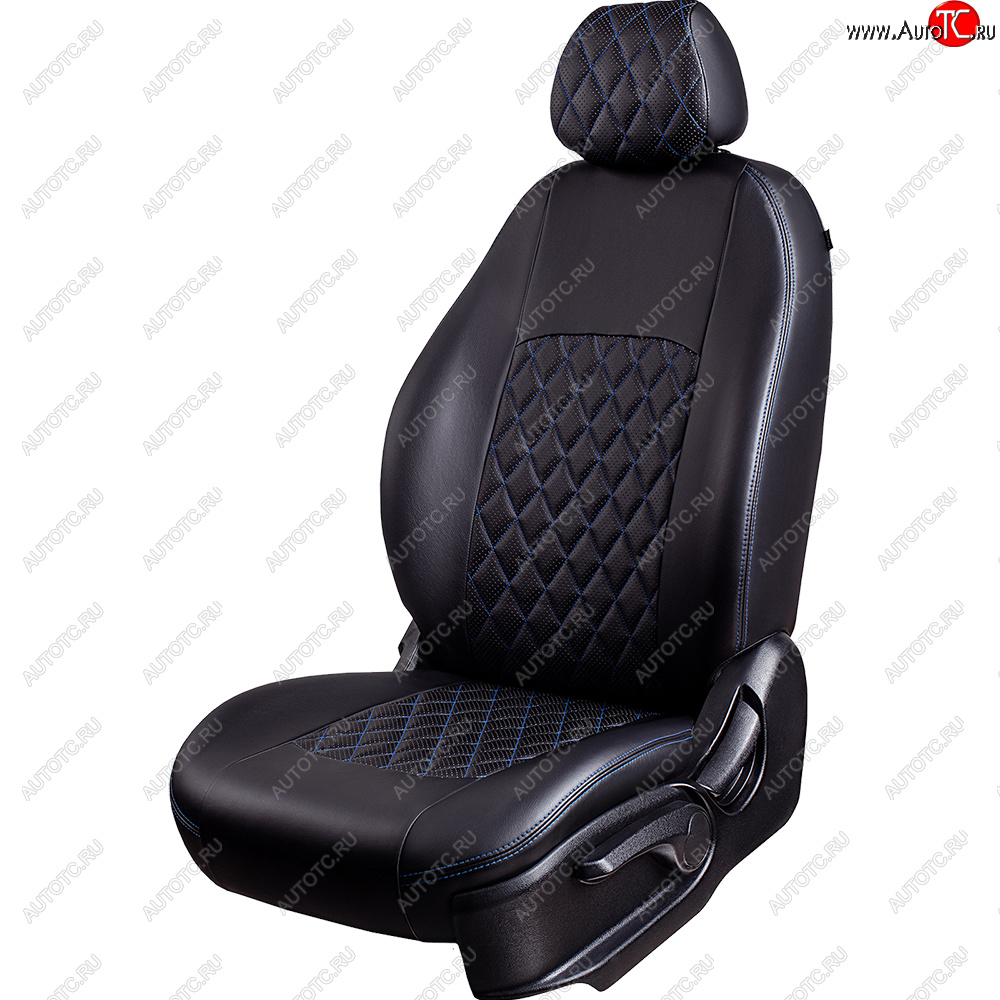 9 449 р. Чехлы для сидений (экокожа, РЗСиС, 2 П) Lord Autofashion Турин Ромб  Skoda Octavia ( Tour A4 1U5,  Tour A4 1U2) (1996-2000) универсал дорестайлинг, лифтбэк дорестайлинг (Черный, вставка черная, строчка синяя)  с доставкой в г. Керчь