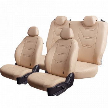 7 549 р. Чехлы для сидений (комплектация Ambition без подлокот-ка) Lord Autofashion Турин 2 (экокожа)  Skoda Octavia  A7 (2012-2020) дорестайлинг лифтбэк, дорестайлинг универсал, рестайлинг лифтбэк, рестайлинг универсал (Бежевый/Бежевый/Бежевый/Бежевый)  с доставкой в г. Керчь. Увеличить фотографию 2