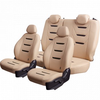 7 599 р. Чехлы для сидений (комплектация Ambition без подлокот-ка) Lord Autofashion Турин 2 (экокожа)  Skoda Octavia  A7 (2012-2020) дорестайлинг лифтбэк, дорестайлинг универсал, рестайлинг лифтбэк, рестайлинг универсал (Бежевый/Бежевый/Чёрный/Бежевый)  с доставкой в г. Керчь. Увеличить фотографию 2