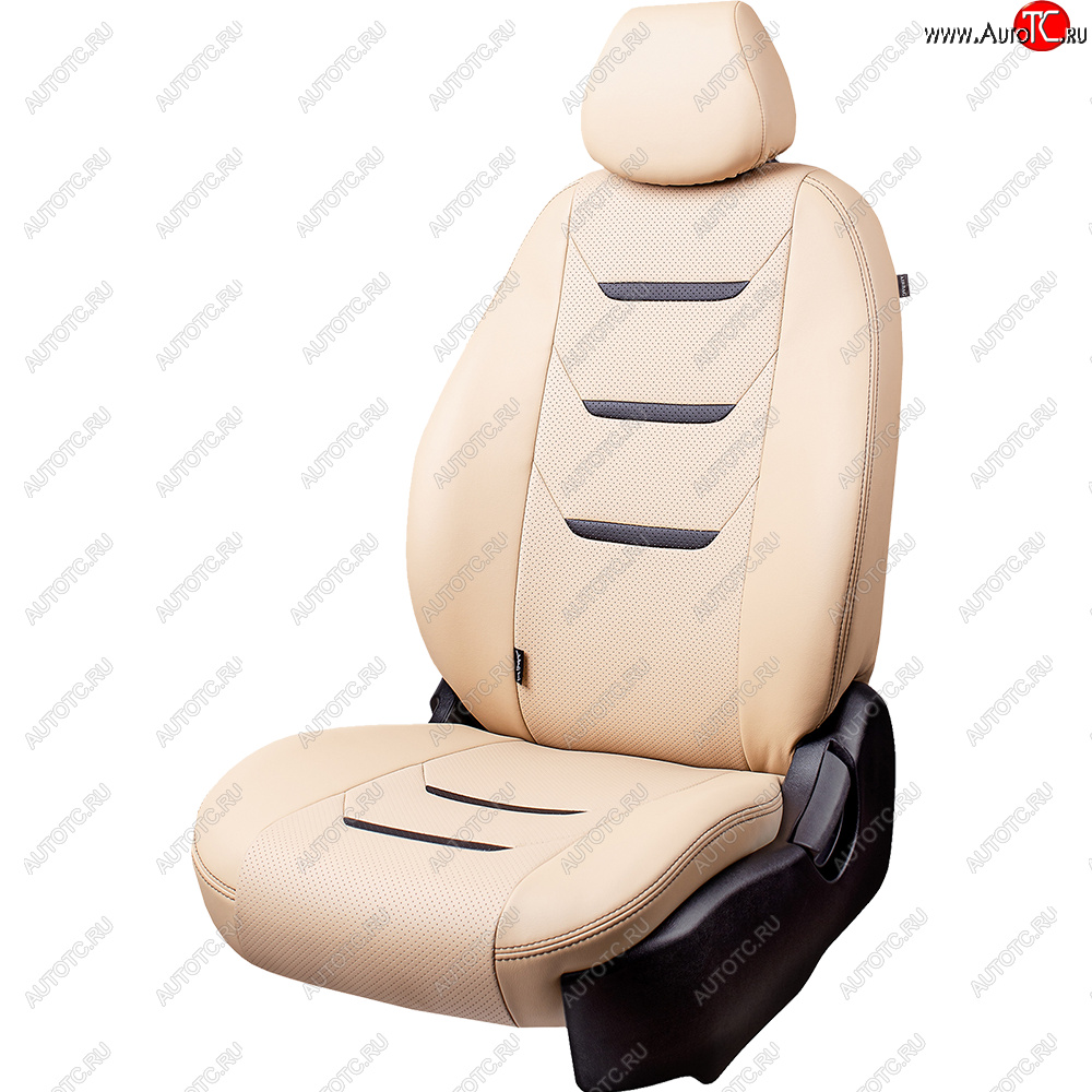 7 599 р. Чехлы для сидений (комплектация Ambition без подлокот-ка) Lord Autofashion Турин 2 (экокожа)  Skoda Octavia  A7 (2012-2020) дорестайлинг лифтбэк, дорестайлинг универсал, рестайлинг лифтбэк, рестайлинг универсал (Бежевый/Бежевый/Чёрный/Бежевый)  с доставкой в г. Керчь