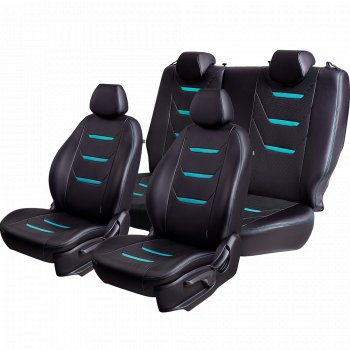 7 399 р. Чехлы для сидений (комплектация Ambition без подлокот-ка) Lord Autofashion Турин 2 (экокожа)  Skoda Octavia  A7 (2012-2020) дорестайлинг лифтбэк, дорестайлинг универсал, рестайлинг лифтбэк, рестайлинг универсал (Чёрный/Чёрный/Бирюзовый/Бирюзовый)  с доставкой в г. Керчь. Увеличить фотографию 2