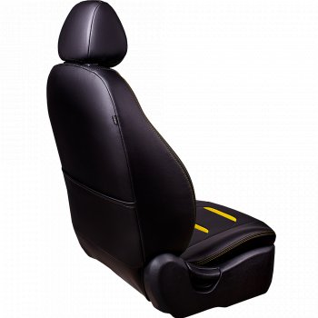 6 699 р. Чехлы для сидений (комплектация Ambition без подлокот-ка) Lord Autofashion Турин 2 (экокожа)  Skoda Octavia  A7 (2012-2020) дорестайлинг лифтбэк, дорестайлинг универсал, рестайлинг лифтбэк, рестайлинг универсал (Чёрный/Чёрный/Жёлтый/Жёлтый)  с доставкой в г. Керчь. Увеличить фотографию 3