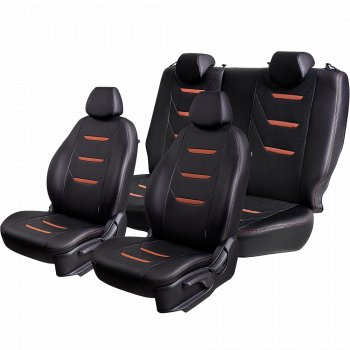 8 699 р. Чехлы для сидений (комплектация Ambition без подлокот-ка) Lord Autofashion Турин 2 (экокожа)  Skoda Octavia  A7 (2012-2020) дорестайлинг лифтбэк, дорестайлинг универсал, рестайлинг лифтбэк, рестайлинг универсал (Чёрный/Чёрный/Коричневый/Коричневый)  с доставкой в г. Керчь. Увеличить фотографию 2