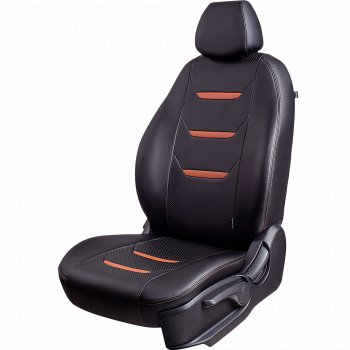 Чехлы для сидений (комплектация Ambition без подлокот-ка) Lord Autofashion Турин 2 (экокожа) Skoda Octavia  A7 (2012-2020) дорестайлинг лифтбэк, дорестайлинг универсал, рестайлинг лифтбэк, рестайлинг универсал (Чёрный/Чёрный/Коричневый/Коричневый)