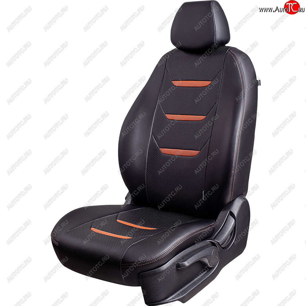 8 699 р. Чехлы для сидений (комплектация Ambition без подлокот-ка) Lord Autofashion Турин 2 (экокожа)  Skoda Octavia  A7 (2012-2020) дорестайлинг лифтбэк, дорестайлинг универсал, рестайлинг лифтбэк, рестайлинг универсал (Чёрный/Чёрный/Коричневый/Коричневый)  с доставкой в г. Керчь