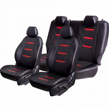 8 699 р. Чехлы для сидений (комплектация Ambition без подлокот-ка) Lord Autofashion Турин 2 (экокожа)  Skoda Octavia  A7 (2012-2020) дорестайлинг лифтбэк, дорестайлинг универсал, рестайлинг лифтбэк, рестайлинг универсал (Чёрный/Чёрный/Красный/Красный)  с доставкой в г. Керчь. Увеличить фотографию 2