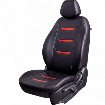 Чехлы для сидений (комплектация Ambition без подлокот-ка) Lord Autofashion Турин 2 (экокожа) Skoda Octavia  A7 (2012-2020) дорестайлинг лифтбэк, дорестайлинг универсал, рестайлинг лифтбэк, рестайлинг универсал (Чёрный/Чёрный/Красный/Красный)