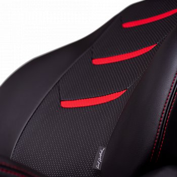 8 699 р. Чехлы для сидений (комплектация Ambition без подлокот-ка) Lord Autofashion Турин 2 (экокожа)  Skoda Octavia  A7 (2012-2020) дорестайлинг лифтбэк, дорестайлинг универсал, рестайлинг лифтбэк, рестайлинг универсал (Чёрный/Чёрный/Красный/Красный)  с доставкой в г. Керчь. Увеличить фотографию 3