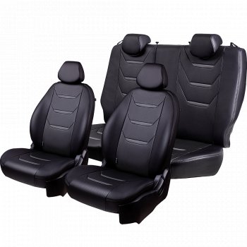 8 999 р. Чехлы для сидений (комплектация Ambition без подлокот-ка) Lord Autofashion Турин 2 (экокожа)  Skoda Octavia  A7 (2012-2020) дорестайлинг лифтбэк, дорестайлинг универсал, рестайлинг лифтбэк, рестайлинг универсал (Серый/Серый/Чёрный/Чёрный)  с доставкой в г. Керчь. Увеличить фотографию 2