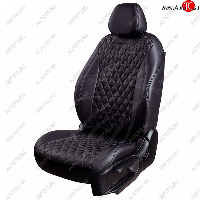 19 649 р. Чехлы для сидений (комплектация Ambition) Lord Autofashion Байрон (экокожа, 60/40, 3 Г-образных подголовника)  Skoda Octavia  A7 (2012-2020) дорестайлинг лифтбэк, дорестайлинг универсал, рестайлинг лифтбэк, рестайлинг универсал (Черный, вставка черная, строчка черная)  с доставкой в г. Керчь