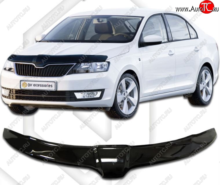 2 199 р. Дефлектор капота CA-Plastic Skoda Rapid NH3 дорестайлинг лифтбэк (2012-2017) (Classic черный, Без хром.молдинга)  с доставкой в г. Керчь