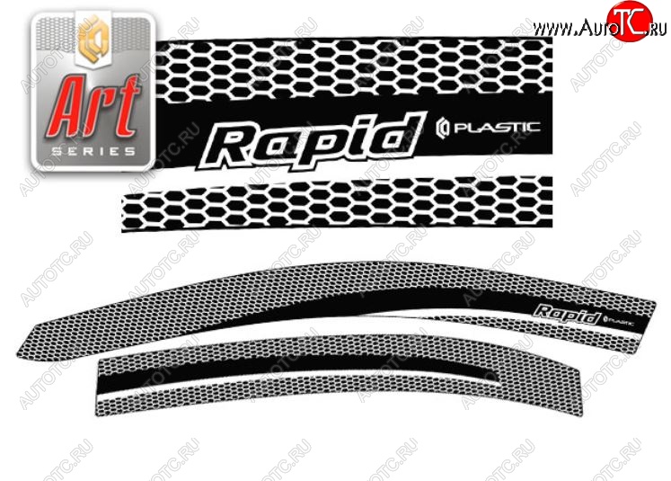 2 159 р. Дефлектора окон CA-Plastic  Skoda Rapid  NH3 (2012-2017) дорестайлинг лифтбэк (Серия Art белая, Без хром.молдинга)  с доставкой в г. Керчь