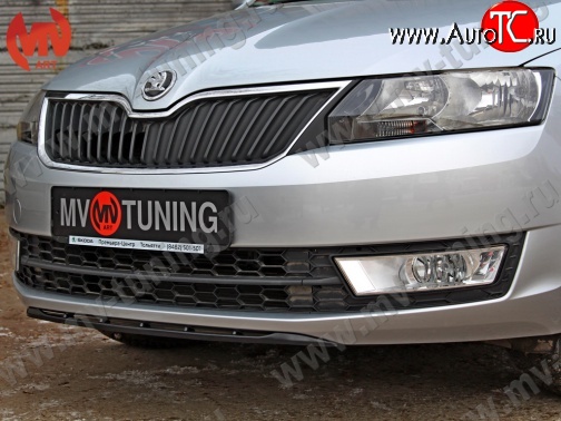 1 899 р. Накладка на передний бампер Sport Skoda Rapid NH1 хэтчбэк дорестайлинг (2012-2017) (Текстурный пластик, Неокрашенная)  с доставкой в г. Керчь