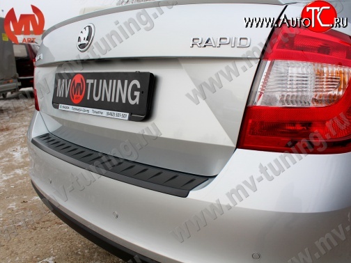 1 199 р. Накладка защитная на задний бампер Style  Skoda Rapid ( NH3,  NH1) (2012-2017) дорестайлинг лифтбэк, хэтчбэк дорестайлинг (Глянец)  с доставкой в г. Керчь