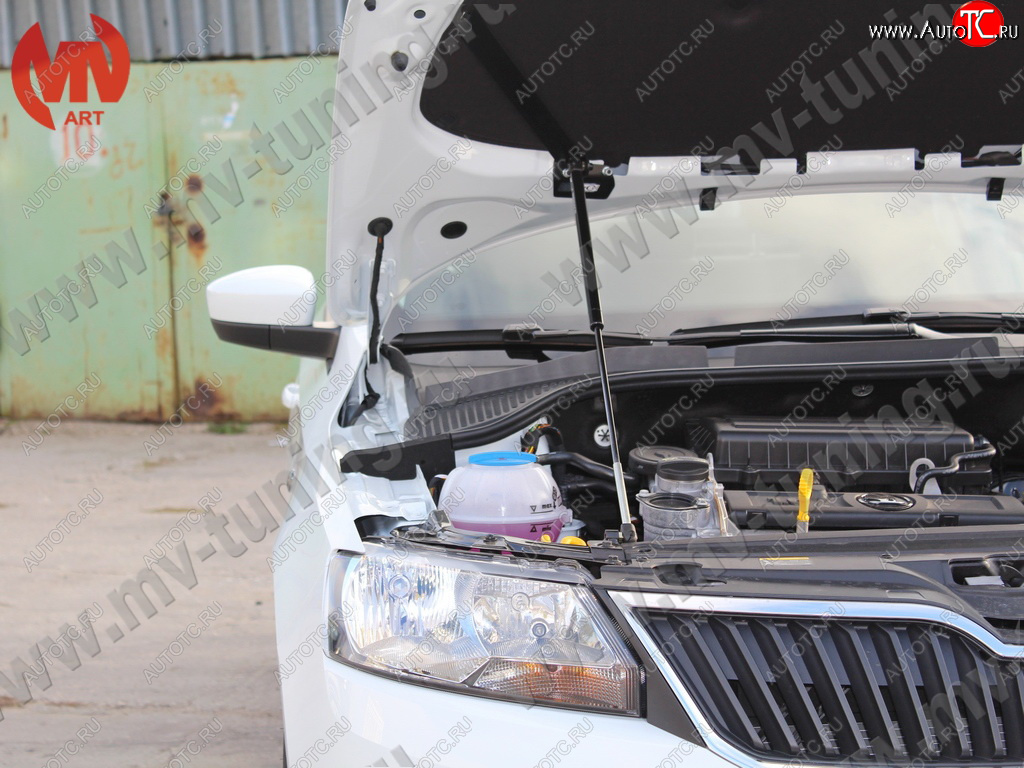 2 969 р. Упор капота MV-Tuning (одинарный)  Skoda Rapid ( NH3,  NH1) (2012-2017) дорестайлинг лифтбэк, хэтчбэк дорестайлинг  с доставкой в г. Керчь