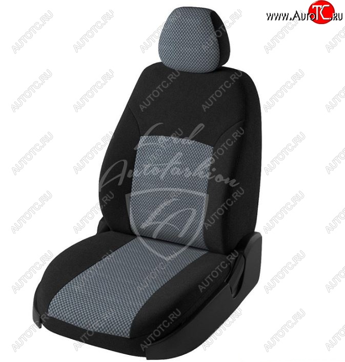 5 949 р. Чехлы для сидений (Active) Lord Autofashion Дублин (жаккард, цельная спинка)  Skoda Rapid ( NH3,  NH1) (2012-2020) дорестайлинг лифтбэк, хэтчбэк дорестайлинг, хэтчбэк рестайлинг, рестайлинг лифтбэк (Черный, вставка Стежок серый)  с доставкой в г. Керчь