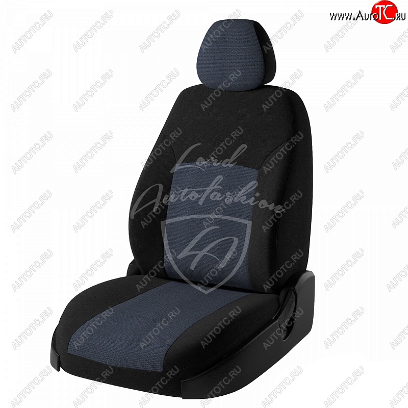 6 799 р. Чехлы для сидений (Ambition) Lord Autofashion Турин (жаккард, раздельная спинка) Skoda Rapid NH3 дорестайлинг лифтбэк (2012-2017) (Черный, вставка Ёж Синий)  с доставкой в г. Керчь