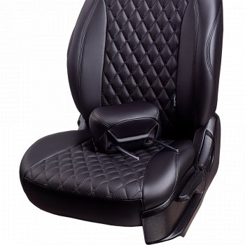 19 649 р. Чехлы для сидений (комплектация Active) Lord Autofashion Байрон (экокожа, сплошная спинка, 3 Г-образных подголовника)  Skoda Rapid ( NH3,  NH1) (2012-2020) дорестайлинг лифтбэк, хэтчбэк дорестайлинг, хэтчбэк рестайлинг, рестайлинг лифтбэк (Черный, вставка черная, строчка черная)  с доставкой в г. Керчь. Увеличить фотографию 4