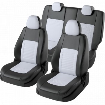 7 399 р. Чехлы для сидений Lord Autofashion Турин (экокожа, спинка 40/60, подлокотник, 3 Г-образных подголовника)  Skoda Rapid ( NH3,  NH1) (2012-2020), Volkswagen Polo  Mk6 (2020-2022) (Черный, вставка белая)  с доставкой в г. Керчь. Увеличить фотографию 2