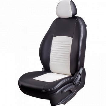 Чехлы для сидений Lord Autofashion Турин (экокожа, спинка 40/60, подлокотник, 3 Г-образных подголовника) Skoda Rapid ( NH3,  NH1) (2012-2020), Volkswagen Polo  Mk6 (2020-2022) (Черный, вставка белая)