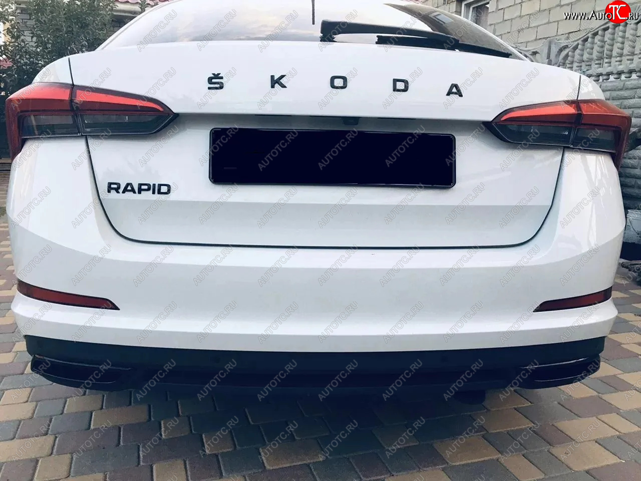 4 199 р. Имитация насадок глушителя RS Style MV-Tuning  Skoda Rapid  MK2 (2019-2025) (BLACK (чёрный глянец))  с доставкой в г. Керчь