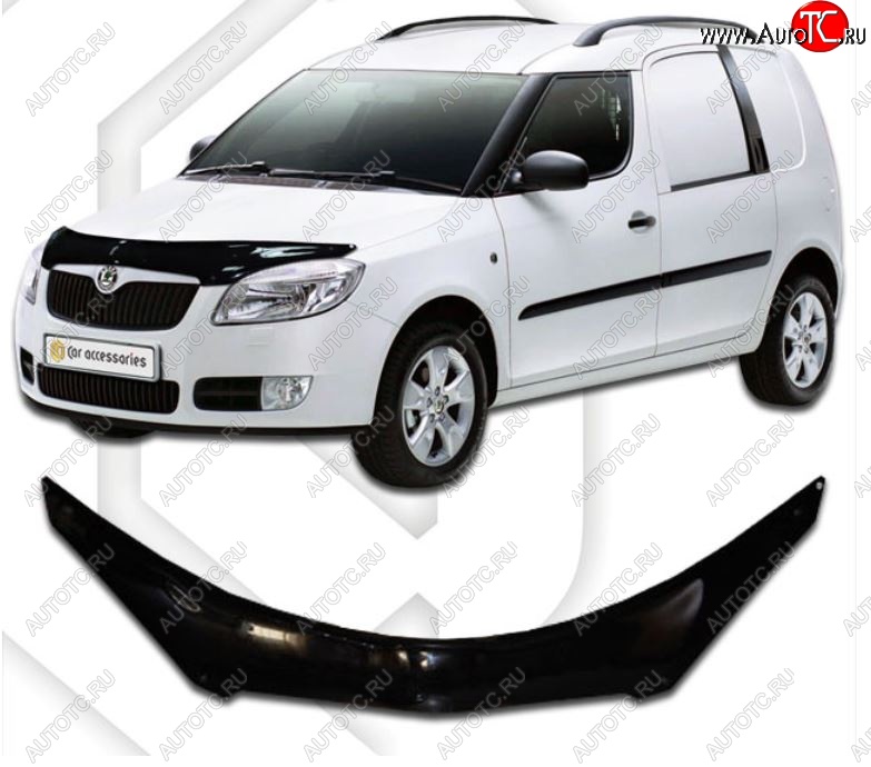 2 399 р. Дефлектор капота CA-Plastiс exclusive Skoda Roomster 5J дорестайлинг (2006-2010) (Classic черный, Без надписи)  с доставкой в г. Керчь