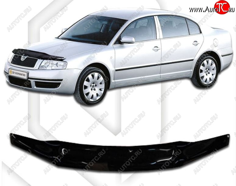 2 799 р. Дефлектор капота CA-Plastic Skoda Superb седан 3U дорестайлинг (2001-2006) (Classic черный, Без надписи)  с доставкой в г. Керчь
