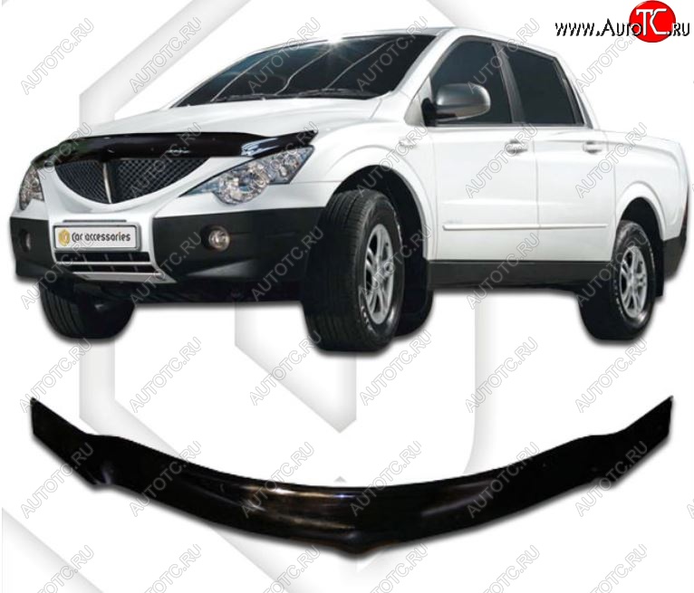 2 599 р. Дефлектор капота CA-Plastiс exclusive SSANGYONG Actyon Sport (2006-2011) (Classic черный, Без надписи)  с доставкой в г. Керчь