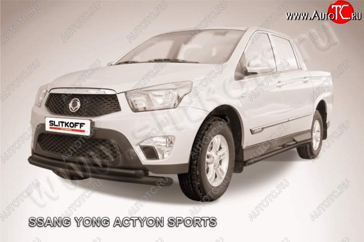 10 349 р. Защита переднего бампер Slitkoff  SSANGYONG Actyon Sport (2012-2025) (Цвет: серебристый)  с доставкой в г. Керчь